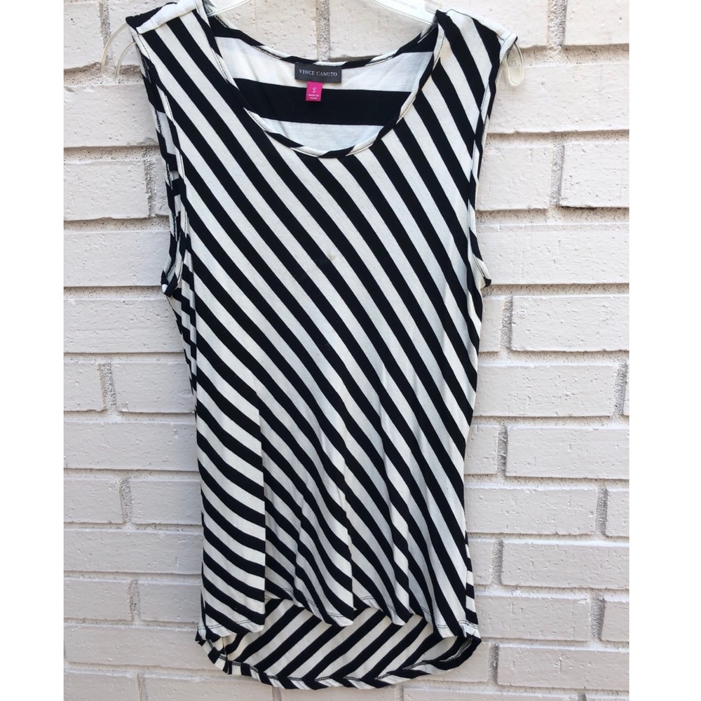 Vince Camuto Asymmetrical Hi-Lo Striped Top